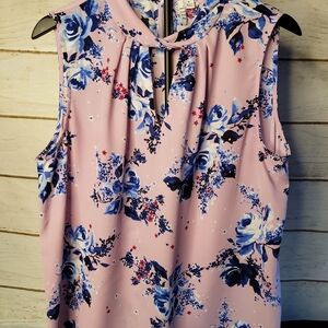 Elle Blush Pink Sleeveless Blouse with Blue Floral Print
